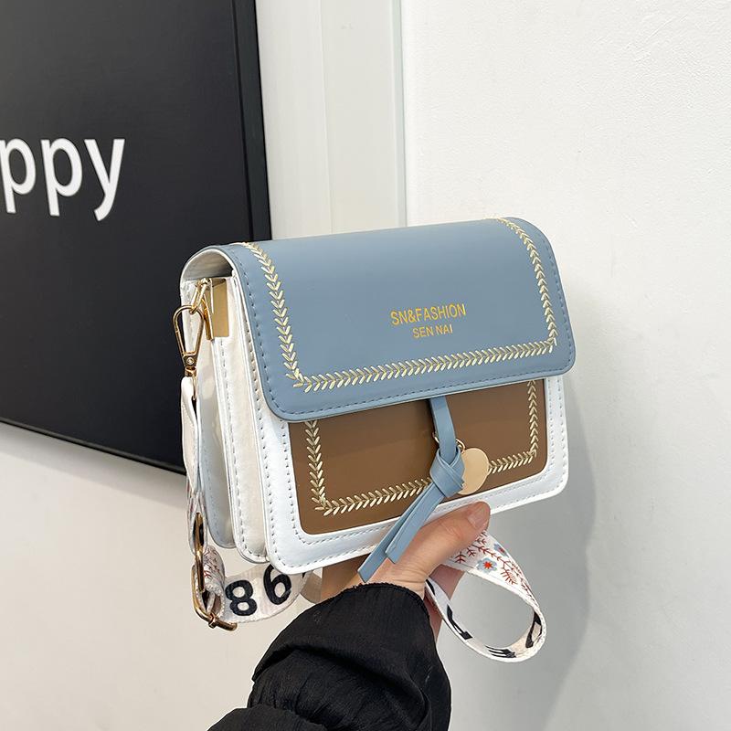 Borsa a Spalla in Ecopelle Street Style, Piccola Borsa a Tracolla Quadrata con Dettagli di Cucitura per Donna