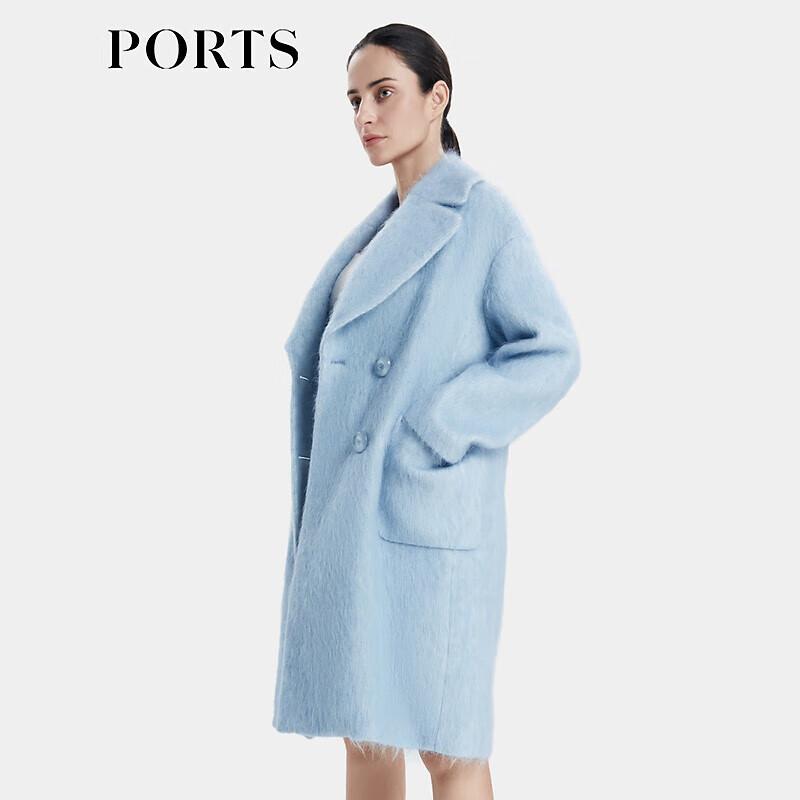 PORTS Women's Autumn/Winter Dreamy Blue Mohair Double-Breasted Coat