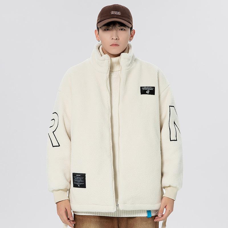 Winter Granular Fleece Jacket Men's Winter Fashion Stand-up Collar Winter Warm Thickened Cotton Clothes Lamb Wool Cotton Clothes
