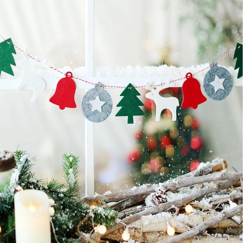 Christmas Banner Garland Wool Felt Triangle Merry Christmas Decor for Home Navidad Christmas Ornaments Xmas Decor New Year