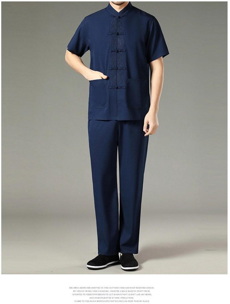 Men's 2022 Summer Short Sleeve Tang Suit: Cotton Linen Two-Piece Set for Middle-Aged and Elderly Casual Wear