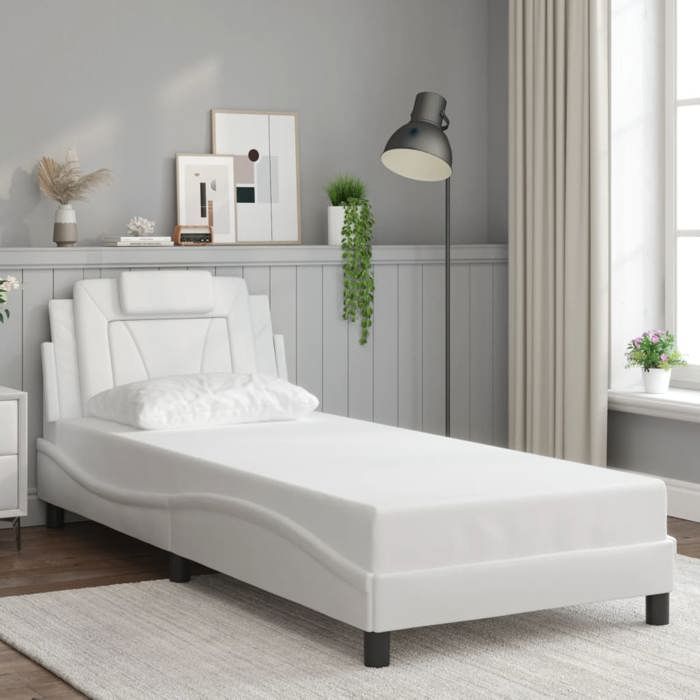VidaXL Bed Frames with Headboard, Upholstered Bed with Cushion, Single Bed, Adult Bedroom Bed, Modern, White 90x200 Cm 3208069
