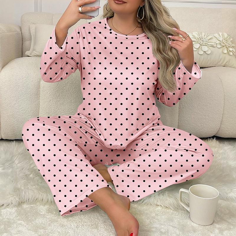 Autumn and Winter Hot-selling Loungewear Suit Polka Dot Printing Full Bottom Loose Can Be Worn Outside Pajamas