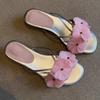 Fashion Low Heel Slippers Fashion Round Toe Open Toe Flower Slim Strap Soft Slip Non-Slip Wear-Resistant Flat Flip Flops