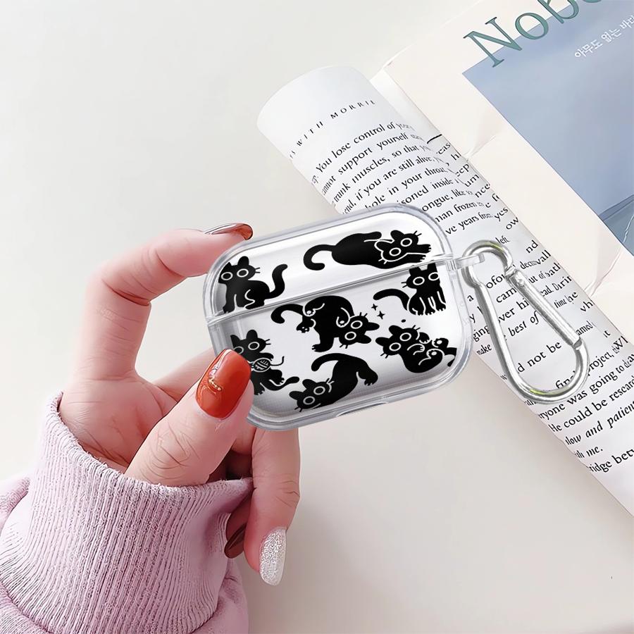 Clear Earphone Cases Cover Case For Airpods Pro3 1 Pro Pro2 4 2 3 Cartoon Black Cat