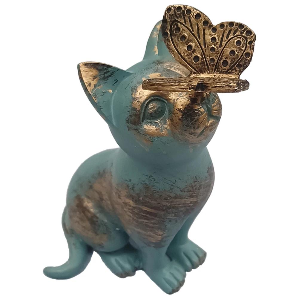 Butterfly Stuck on Cat Nose Sculpture Decorative Figurine Pet Memorial Gifts Vintage Style for Patio Lawn Home Office Ornaments
