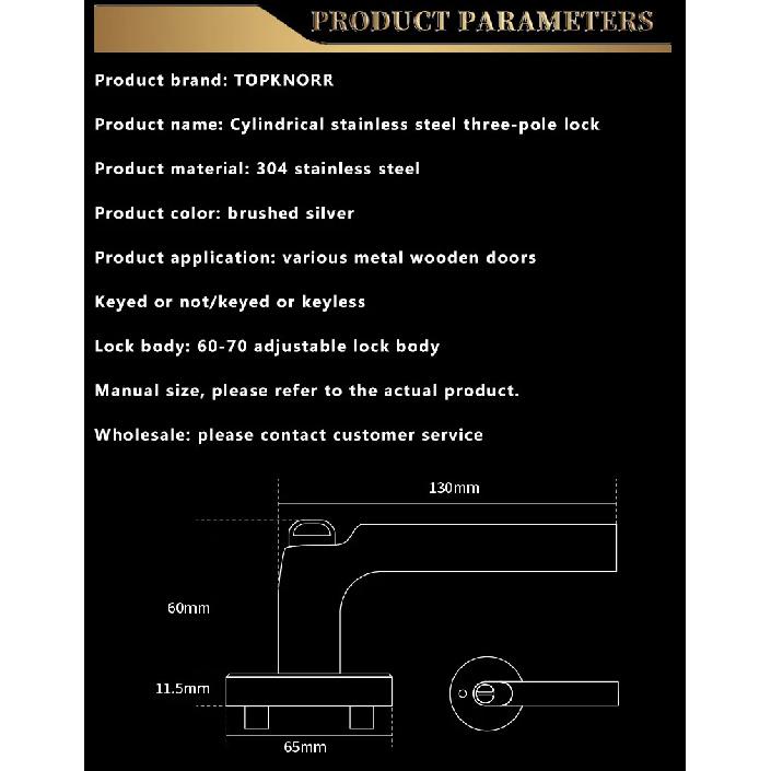 304 Stainless Steel Fire Door Fire Door Lock With Key Three-lever Handle Lock Replacement Ball Lock Bathroom Keyless Door Lock