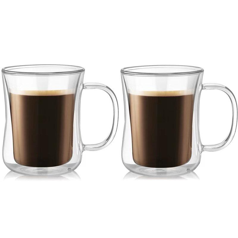 YWDL 220/300/400ml Double Wall Glass Espresso Cups Clear Coffee Mug With Handle For Hot Cold Beverage Milk Juice Drinkware Set