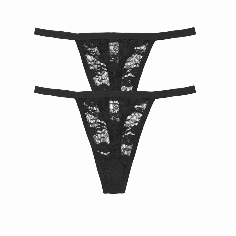 2 Stück/Set Sexy Damen Spitze Höschen Niedrige Taille G-String Unterwäsche Einfarbig Ausgeschnitten Transparent Tanga Damen Weiche Atmungsaktive Dessous