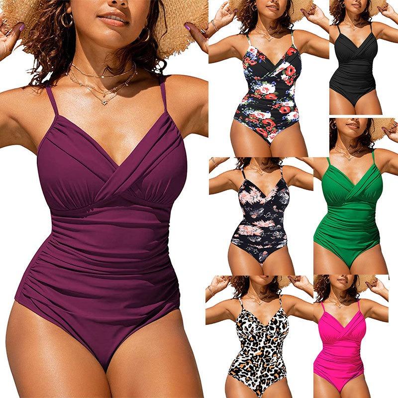 Populair Badpak Sexy Effen Kruisvouw Strak Eendelig Bikini Europees en Amerikaans Badpak