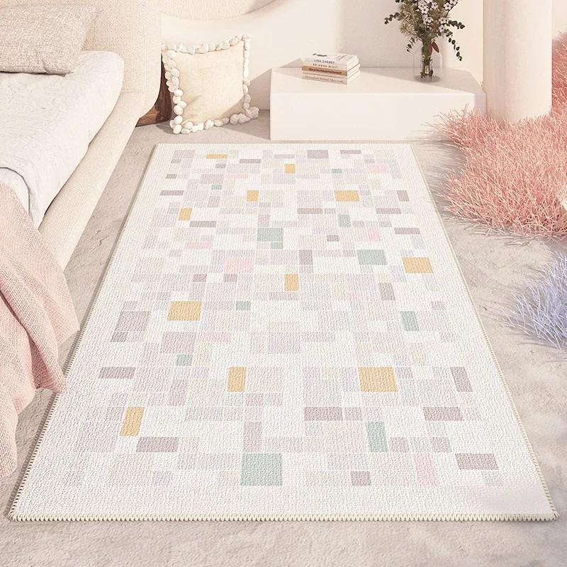 Colorful Geometric Bedside Carpet Cute Girl Decorative Rug Soft Striped Room Rugs Non-Slip Machine Washable Living Room Carpets