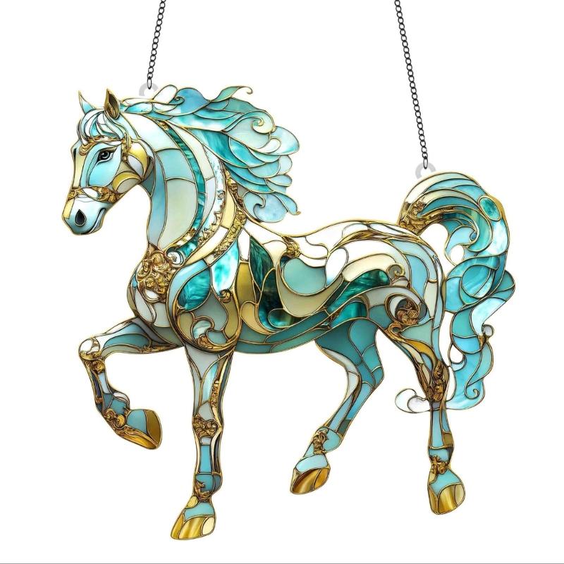 

Horses Suncatchers Colorful Glass Panel Suncatchers Decors Birthday Gift Women Stained Glass Window Hanging Decors