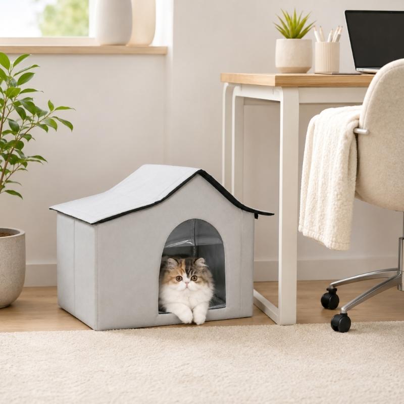 Foldable Cave Shelter for Pet Cooling, Enclosed House for Outdoor Bed Stray Animal Portable Cover for Bedroom Use Daily Home