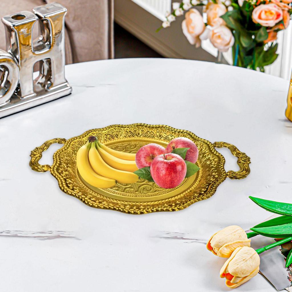 Fruit Plate Appetizer Platter European Metal Multipurpose Serving Tray with Handles for Candy