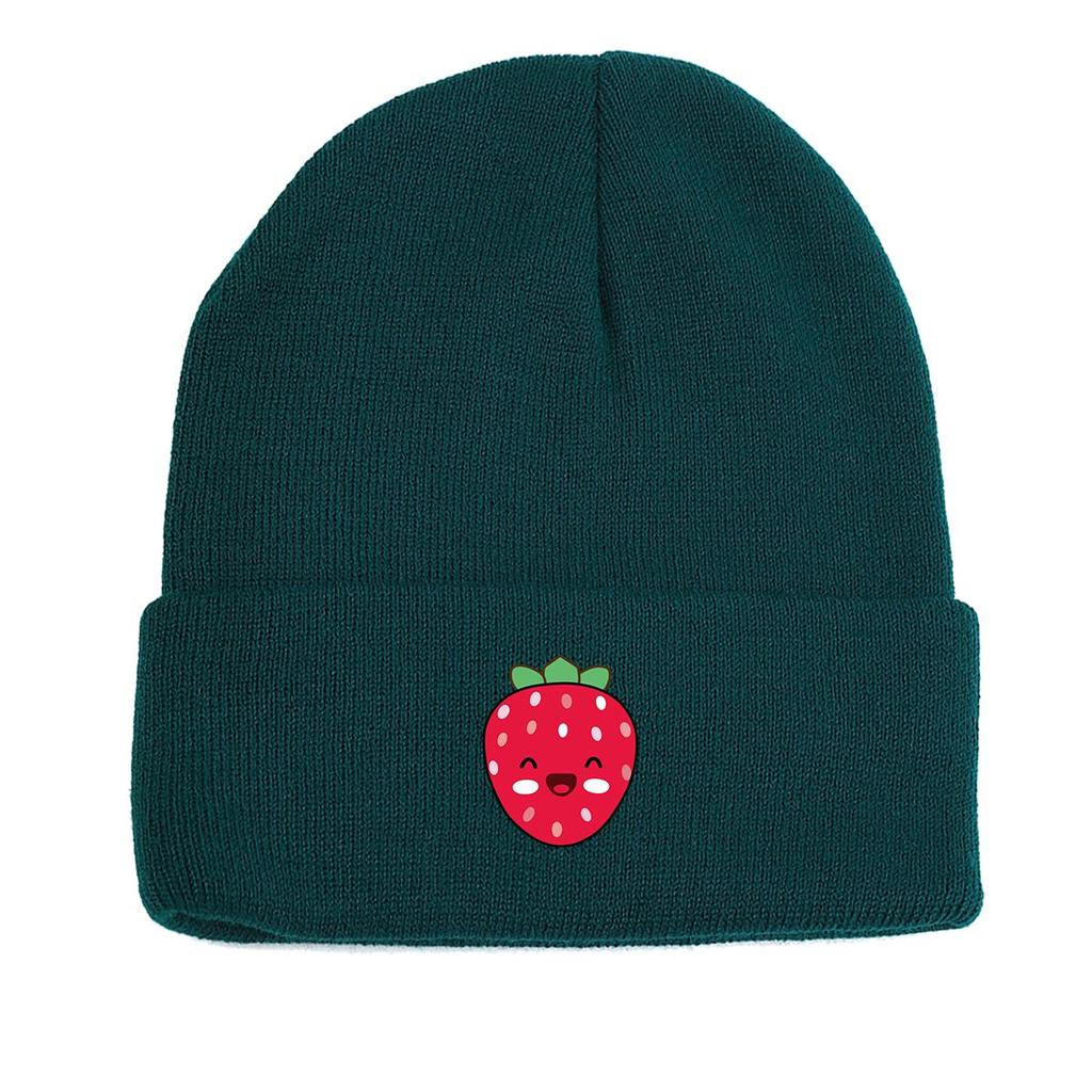 Strawberries Winter Knit Cap Beanie, Cartoon Fruit Skullies Beanies Autumn Versatile Trendy Headwear Knitted Cap Beanie
