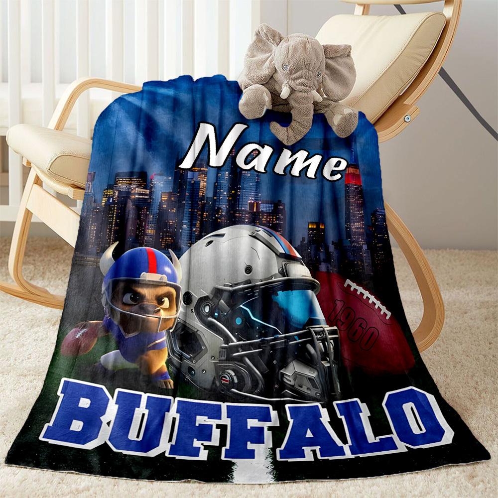 Buffalo Football Cityscape Customize Your Name Blanket Gift Customizable Blanket Warmthful Decor for Bed Seaside Living Room Chair for All Occasions