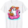 Summerween Spooky Ghoul Summer Vibes Ghost Flamingo Beach T-Shirt
