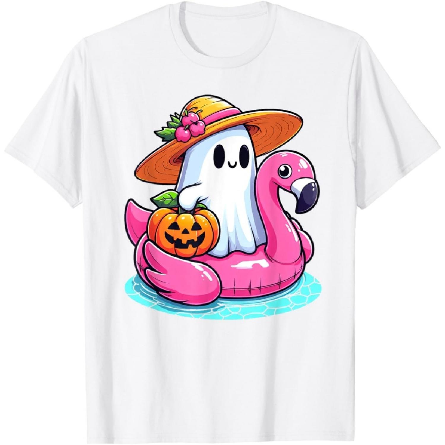 Summerween Spooky Ghoul Summer Vibes Ghost Flamingo Beach T-Shirt XXXXXL белый