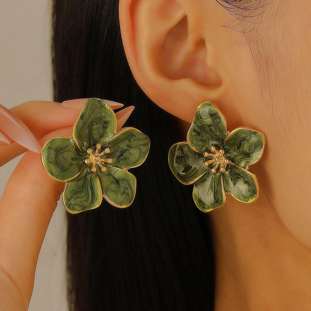 Fashion Advanced Sense Minimalist Temperament Oil Drip Flower Earrings For Women