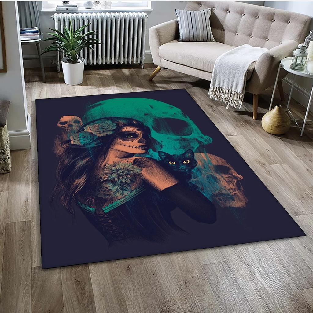 Gothic Female Skull Horror Dead Girl Floor Mat 3D