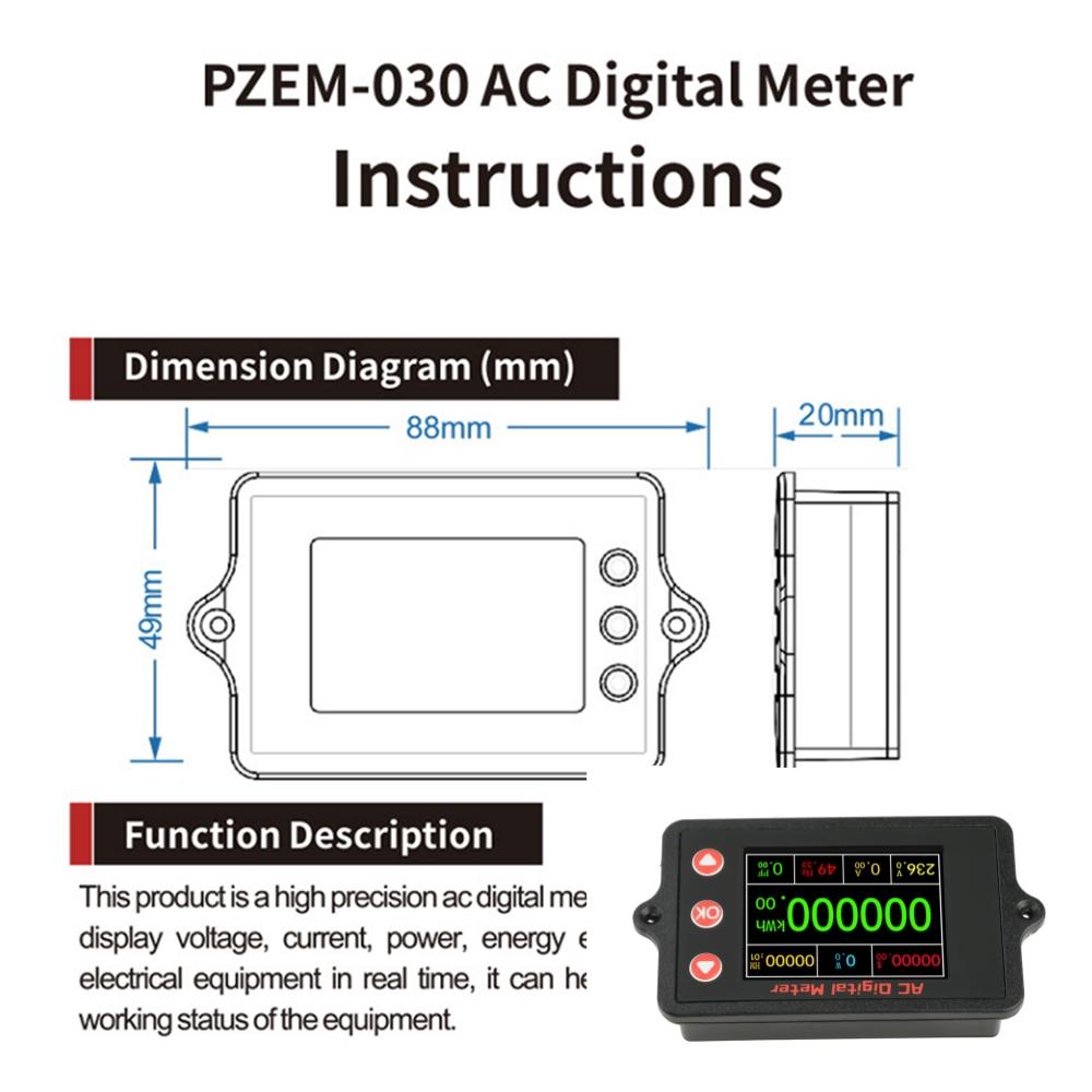 Multi Functional Digital Multimeter Voltmeter Ammeter Electric Energy Frequency Meter AC 80-260V 0-100A 2 Inch TFT Color Screen