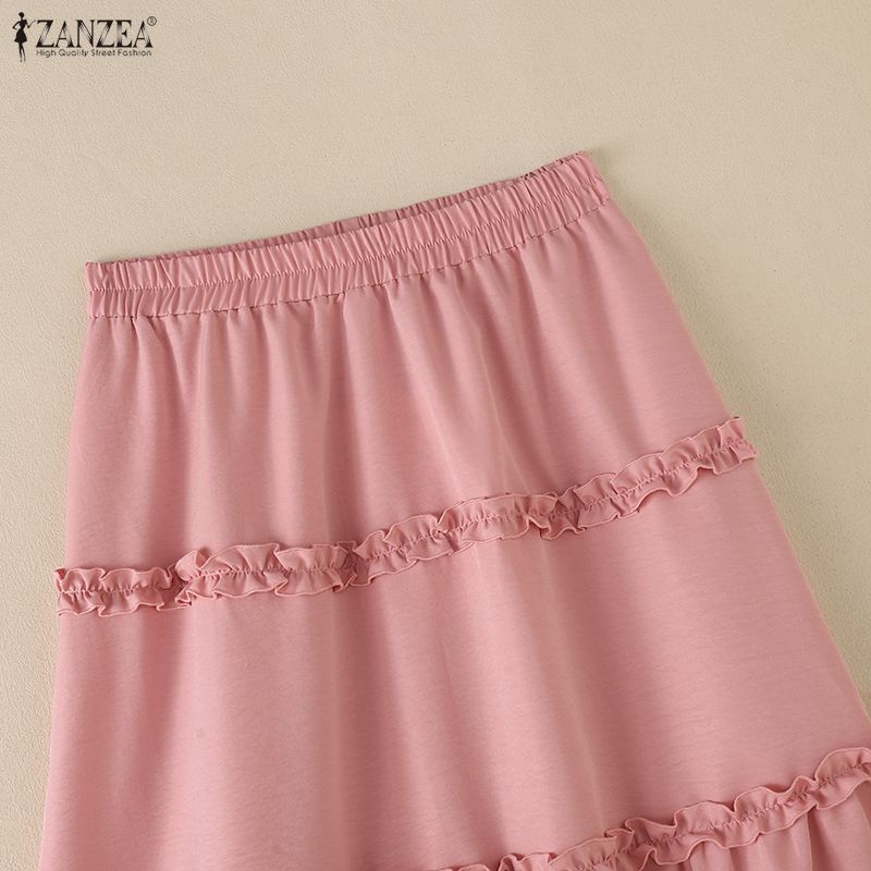 ZANZEA Women Elegant Lace Splice Loose Casual Long Skirt