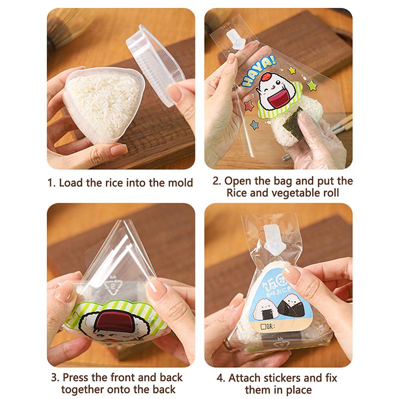 50Pcs Cartoon For Triangle Rice Ball Packaging Bag Nori Onigiri Sushi Bag With 2 Onigiri Mold And 50 Stickers Sushi Making Mold