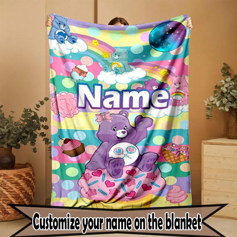 Custom Name Personalized Care Bears Print Blanket, Home Decor, Bedroom, Sofa, Camping, Couch, Gifts for Birthday Christmas