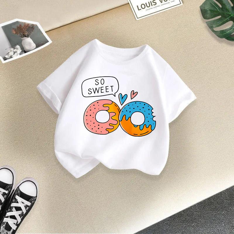 Fashionable summer children s T-shirt casual short sleeved T-shirt suitable for both men and women donuts 150