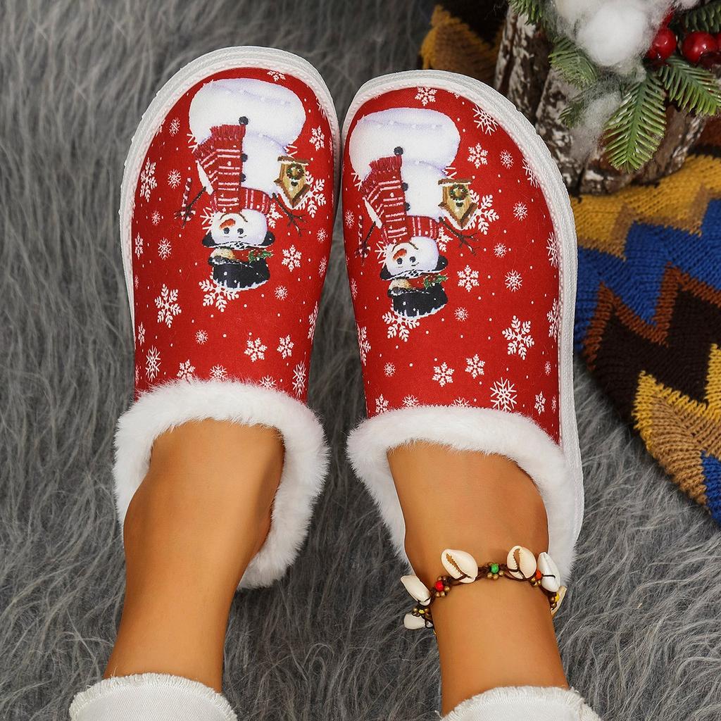 Slippers Women New Christmas Canvas Shoes Flat Warm Imitation Fur Loafers Women Luxury Shoes Women Plus Size Shoes Luxury