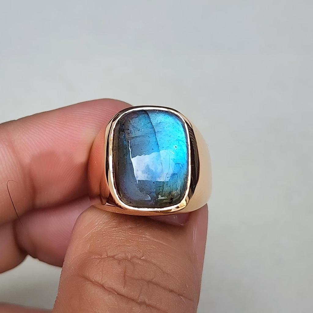 Natural Blue Fire Labradorite 925 Sterling Silver Rose Gold Fill Ring Jewelry, Handmade Unique Gift Ring