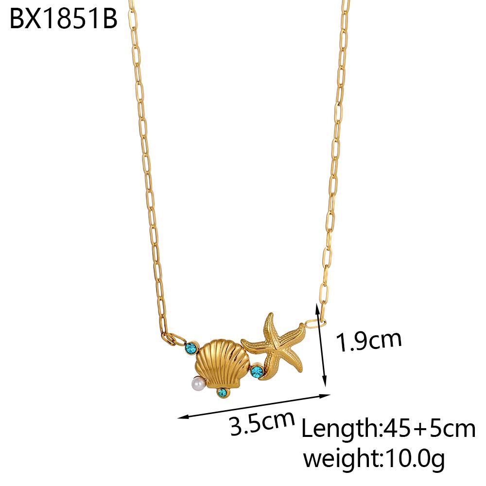 CARLIDANA Ocean Trendy Gold Plated Stainless Steel Fish Starfish Shell Open Ring Link chain Cord Necklace Bracelet Earrings Set
