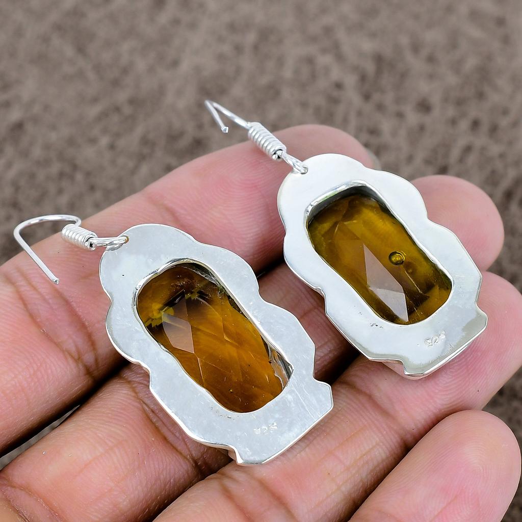 Citrine Gemstone Handmade 925 Sterling Silver Jewelry Earring 2.21" KKG-603