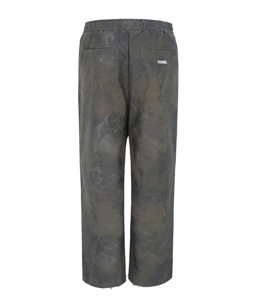 Tonsle Dirty Wash Elastic Waist Double Pleated Wide Pants Khaki