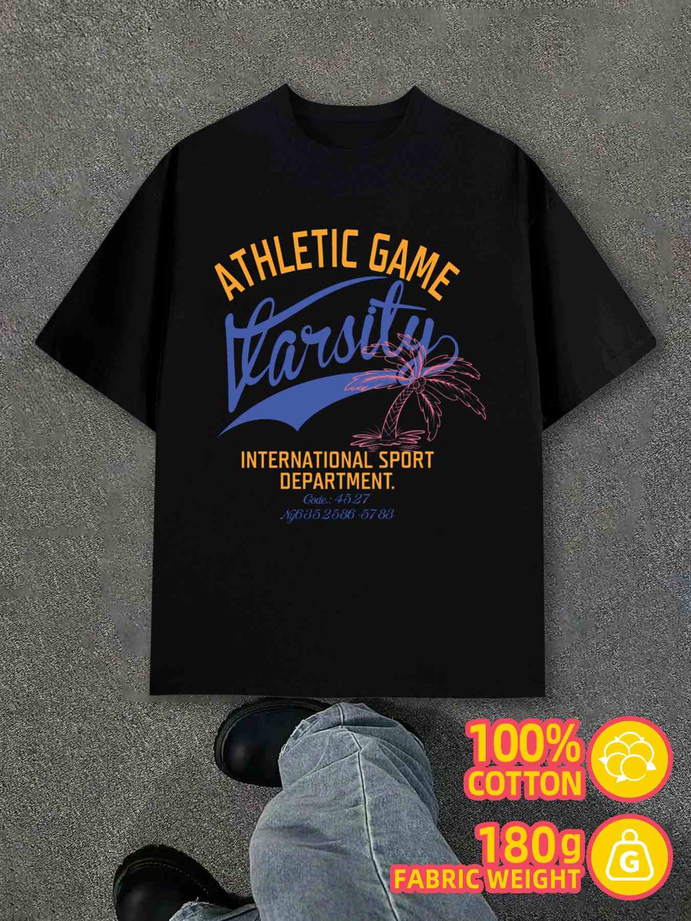 Men s T-Shirt Y2K Athletic Game Varsity Comfort Black 3XL