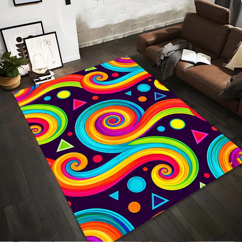 Colorful Abstract Swirl Pattern Carpet with Geometric Shapes Design Suitable for Use As an Anti-slip for Living Room Bedroom Sofas