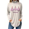 Women's Fashionable Loose-Fit High-Neck T-Shirt With Christmas Print Long-Sleeved Top