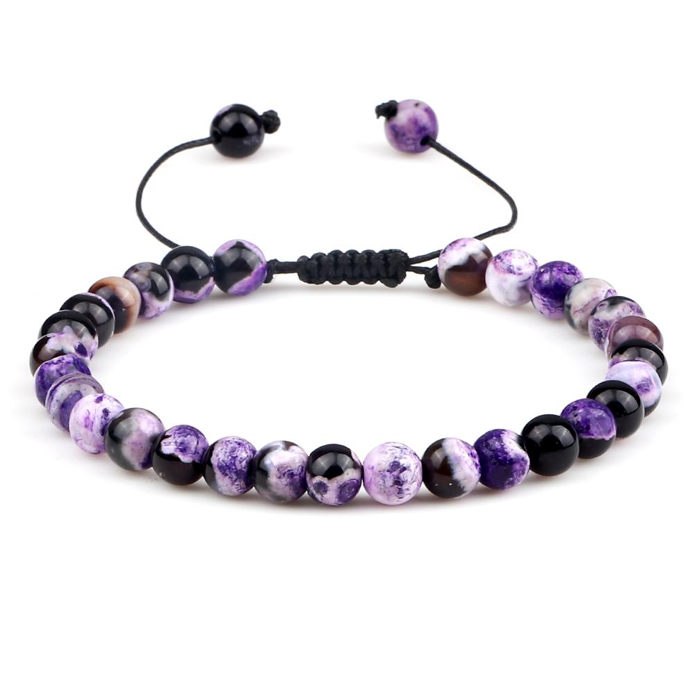 6mm Natural Stone Men Bracelets Charm Tiger Eye Black Beads Bracelet Braided Bangle Adjustable Charm Women Yoga Jewelry Pulseras