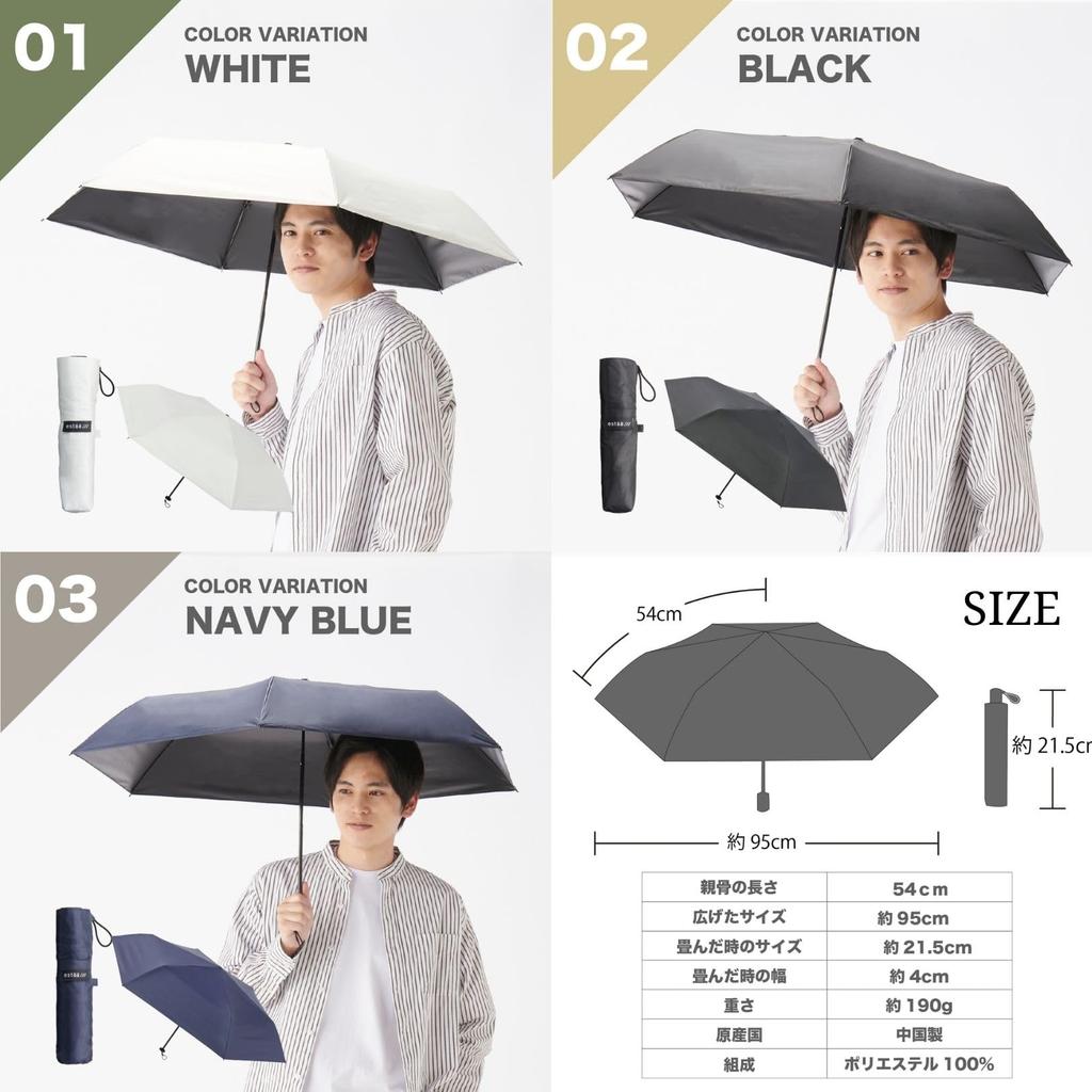 Folding Light UV Water Suitable for Sunny and Rainy Easy Manual 60cm 30225 White [estaa] Men's Parasol, Heat-Blocking, 100% Blocking, Protection,