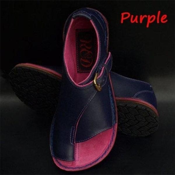 Summer Fashion Women's Plus Size Buckle Sandals Retro Solid Color Flat Shoes Women
