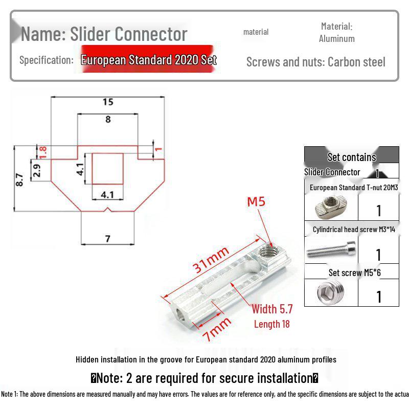 Adjustable European Aluminum Profile Slider Connector: No Drilling or Tapping Needed
