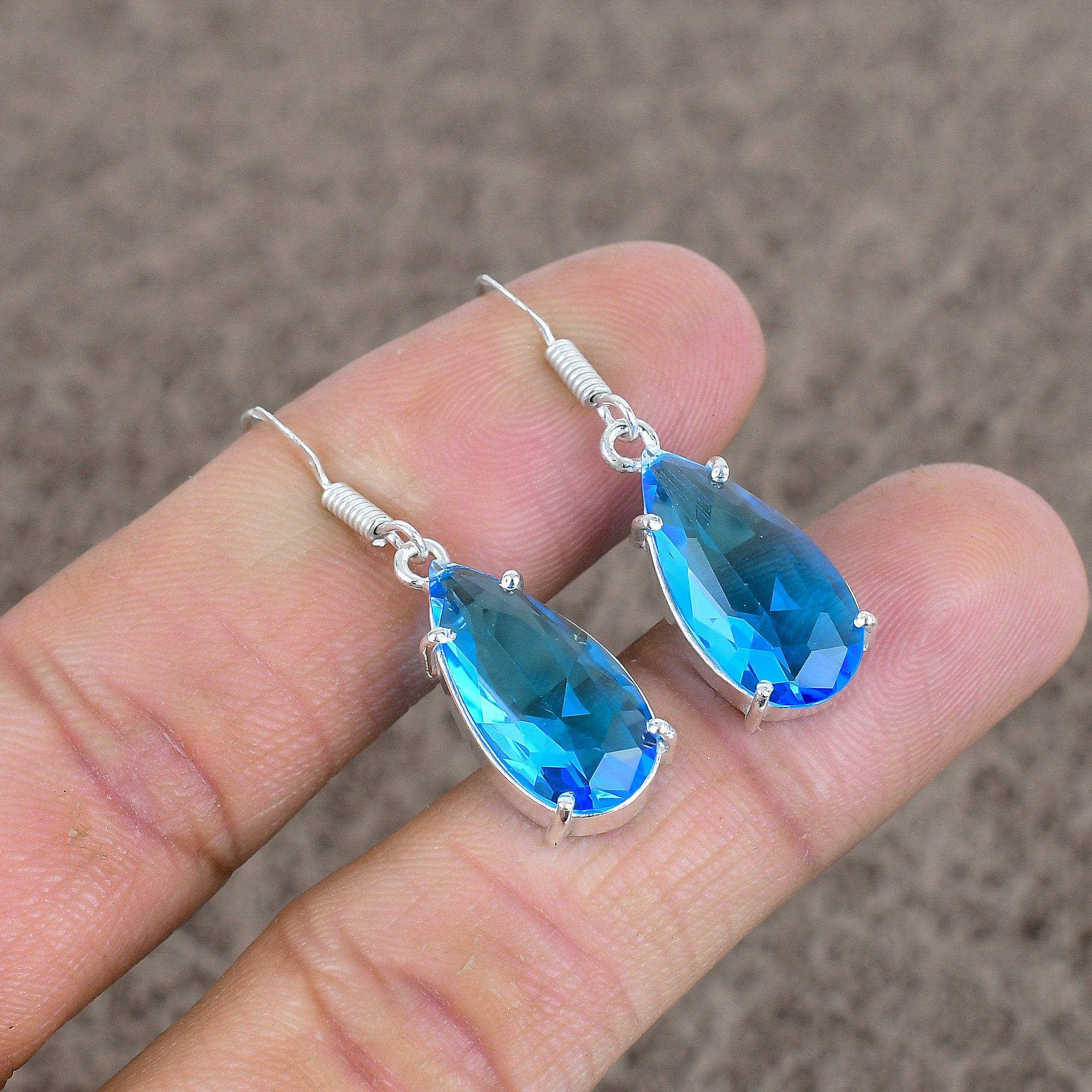 

Blue Topaz Gemstone Handmade 925Sterling Silver Jewelry Earring 1.50 KKG-114