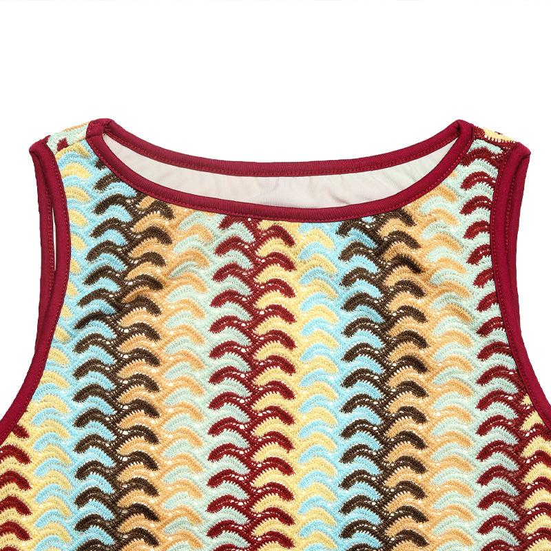 2025 Sleeveless Striped Dress with Colorful Embroidery - European and American Resort Style