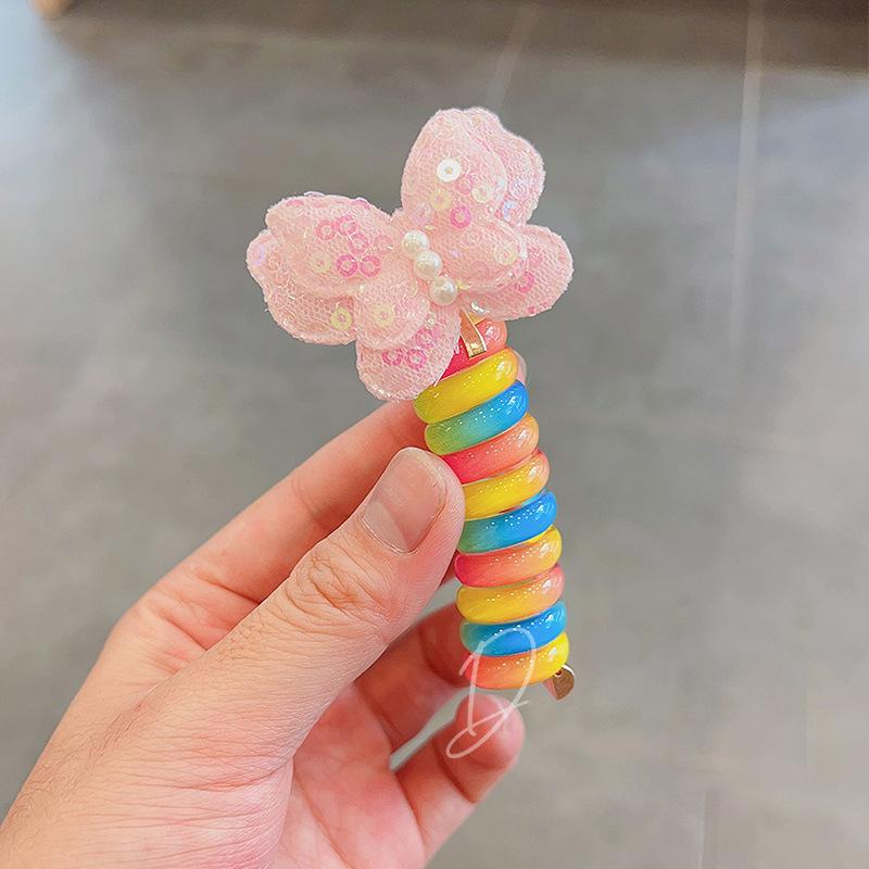 Flower pearl phone line hair band sweet bubble braided hair rope small fresh atmosphere low ponytail hair accessories women