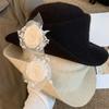 Floral Black Knitted Hat Lace Women Fisherman Hat Fashion Hepburn Style Topper Hat  Wedding