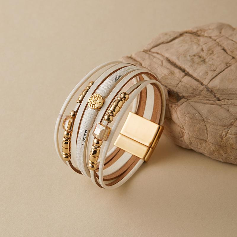 Brățară din piele cu mărgele pentru femei, lanț gros, multistrat, înfășurat, brățări late, accesorii de bijuterii pentru petrecere