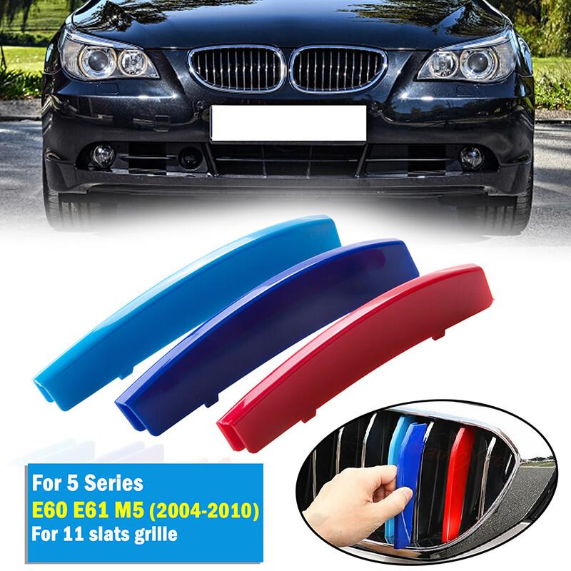 11 Slats Front Grille Cover Strips Clip Trim For BMW 5 Series E60 E61 2004-2010
