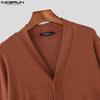 INCERUN Oversized Men V Neck Long Sleeve Buttons Up Drawstring Knit Cardigan Tops
