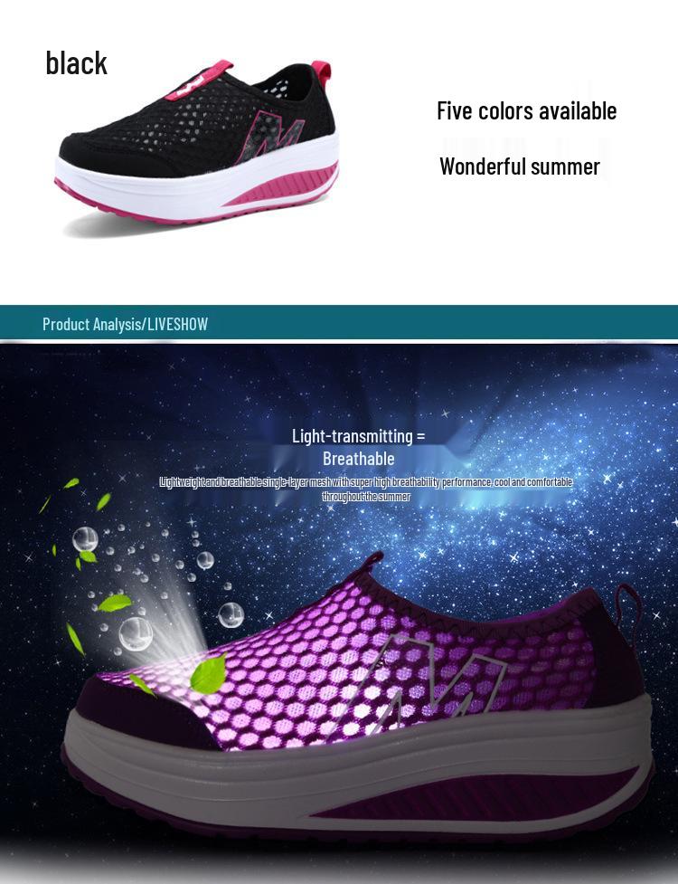 Women's Mesh Slip-On Platform Shoes - Spring/Summer Breathable Casual Sneakers with Thick Sole