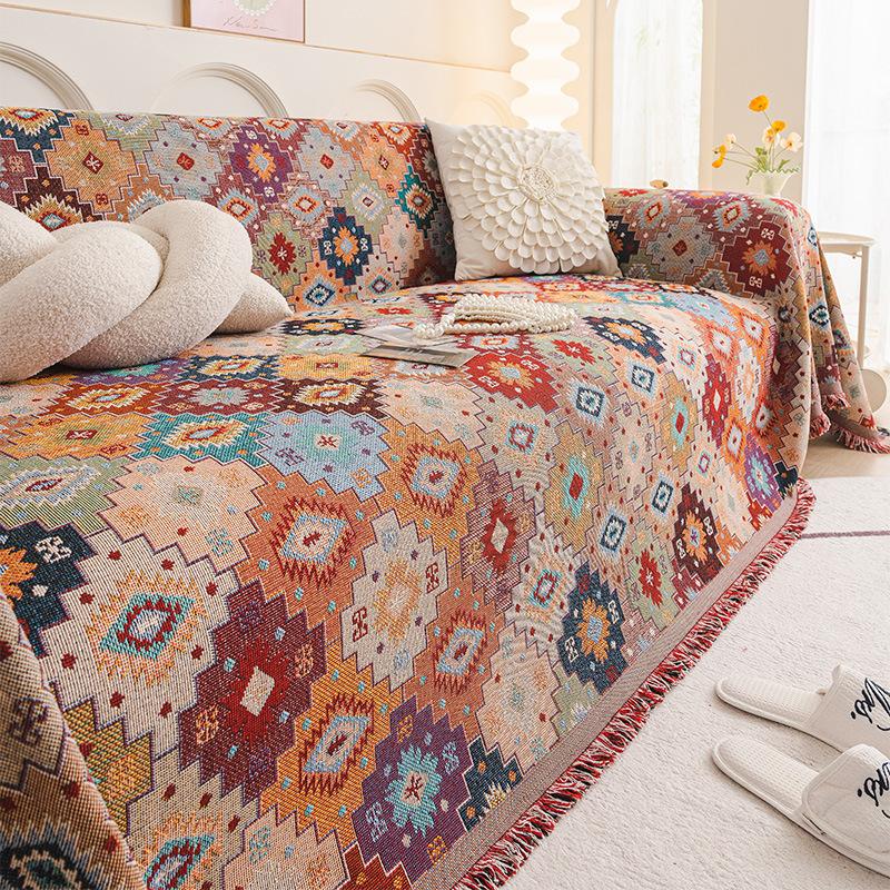 Ethnic Style Sofa Cover Blanket All Cover Geometric Floral Pattern Jacquard Sofa Cover Upholstered Sofa Seat Covers S074
